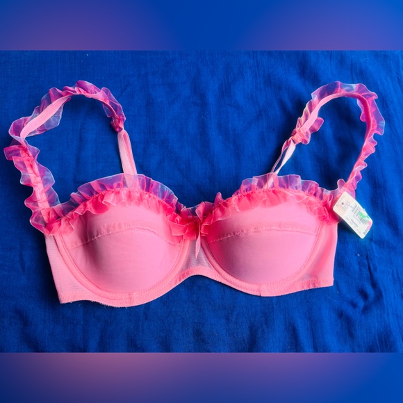 NWT vtg Y2K coquette girly English Rose Pink Frilly balconette push up Bra • 36B - Picture 1 of 10